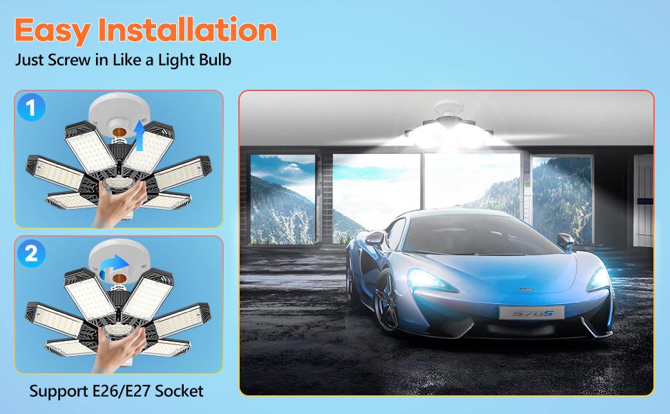 LED Garage Light 160W Deformable Bright Shop Ceiling Bulb Lamps, Led Workshop Ceiling Light, E26/E27 6500k Daylight Ultra Bright Garage Lighting, Deformable 7+1 Adjustable Panels Basement Bulb For Barn, Warehouse, Garage