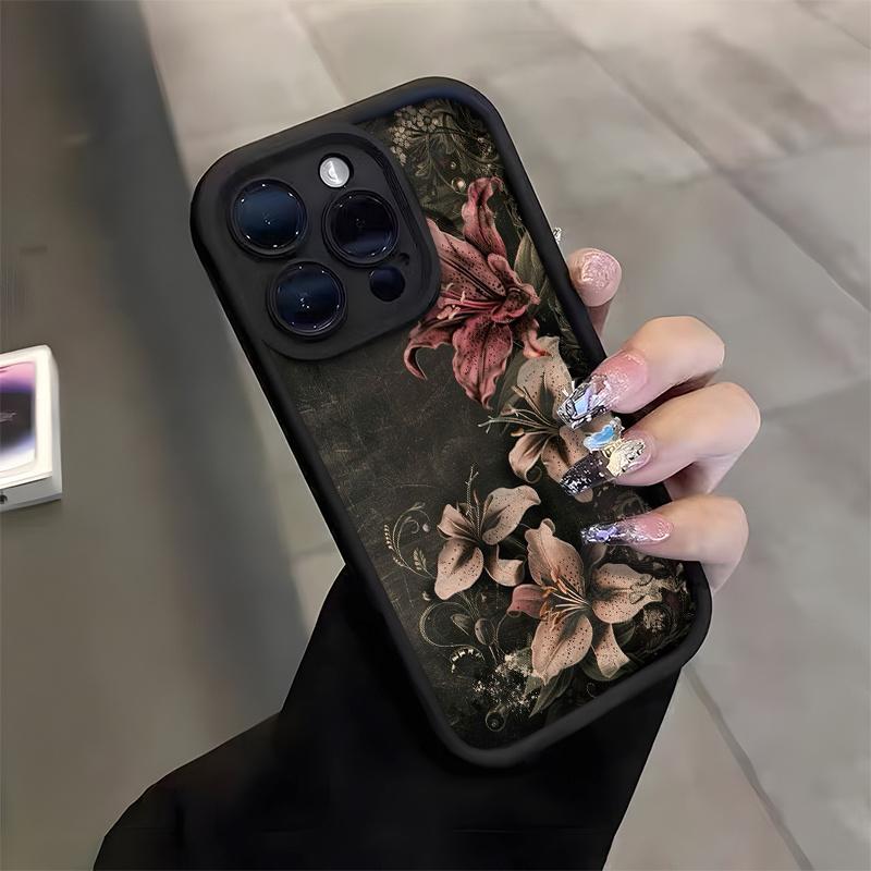 Decadent Lily Pattern Phone Cases for iPhone 17 Pro Max 16 15 14 13 12 11  TPU Shockproof and Stain-Resistant Protective Soft Case