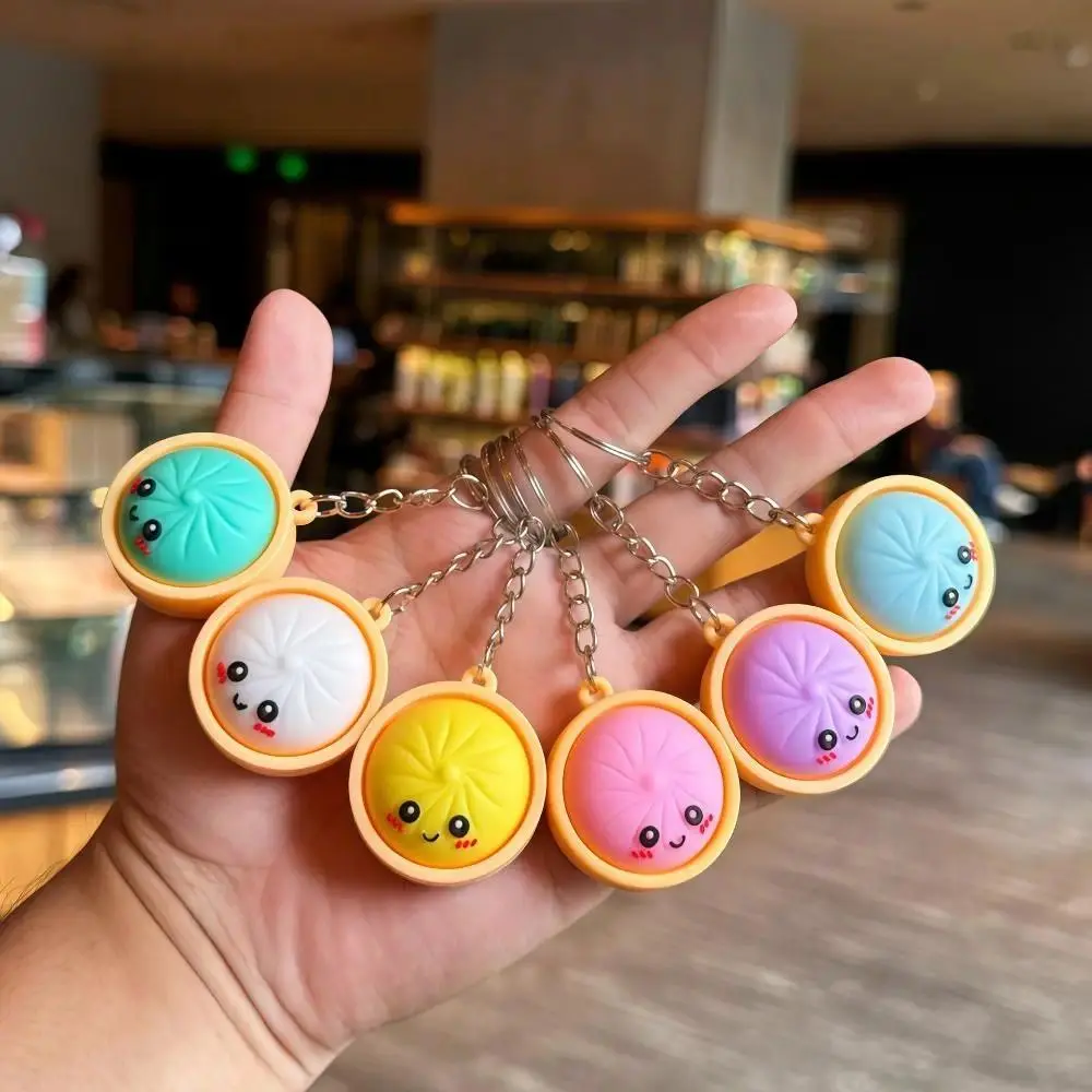 Mini Size Simulated Dumpling Keychain with Steamer Cute Steamed Bun Keychain Cartoon PVC Stress-relieving Toys Wedding Favors