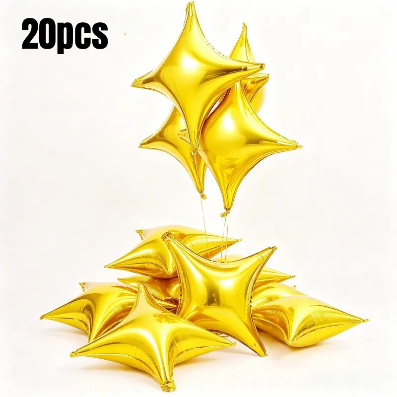 20pcs 10 Inch Bright Gold Star Aluminum Foil Balloons, High Reflective Metal Texture, Luxury Party Decor for Birthdays, Weddings, Christmas
