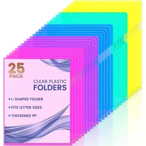 25 Pack Clear Document Folder Project Pockets, Clear Plastic Letter Size Document Folders, Paper Poly Jacket Sleeve Folders, 5 Assorted Colors
