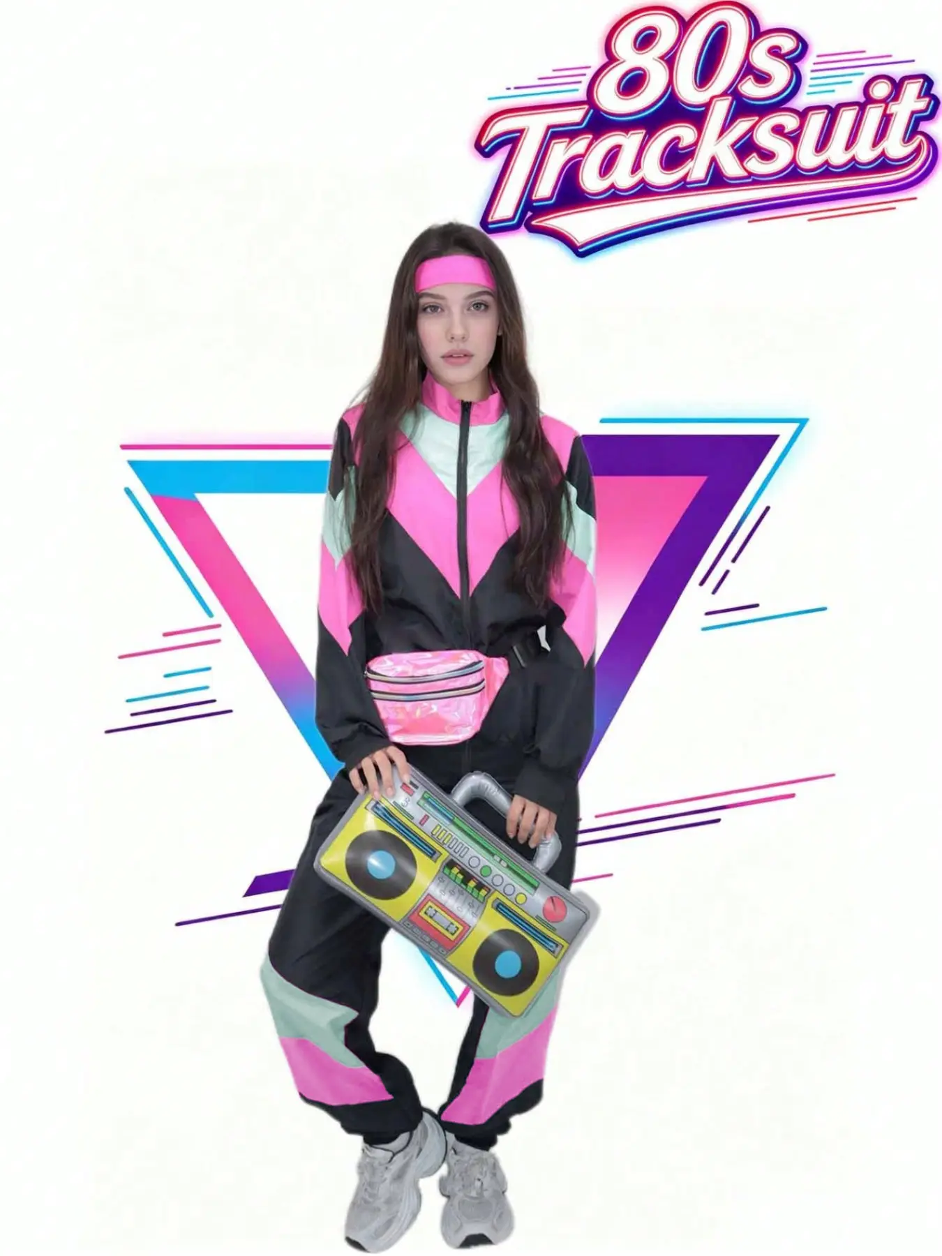 2-piece Set，80s Retro Sporty Suit Set, Neon Colorblock Disco for Adults, Cosplay Costume for Disco Parties, Halloween, Vintage Dance Events