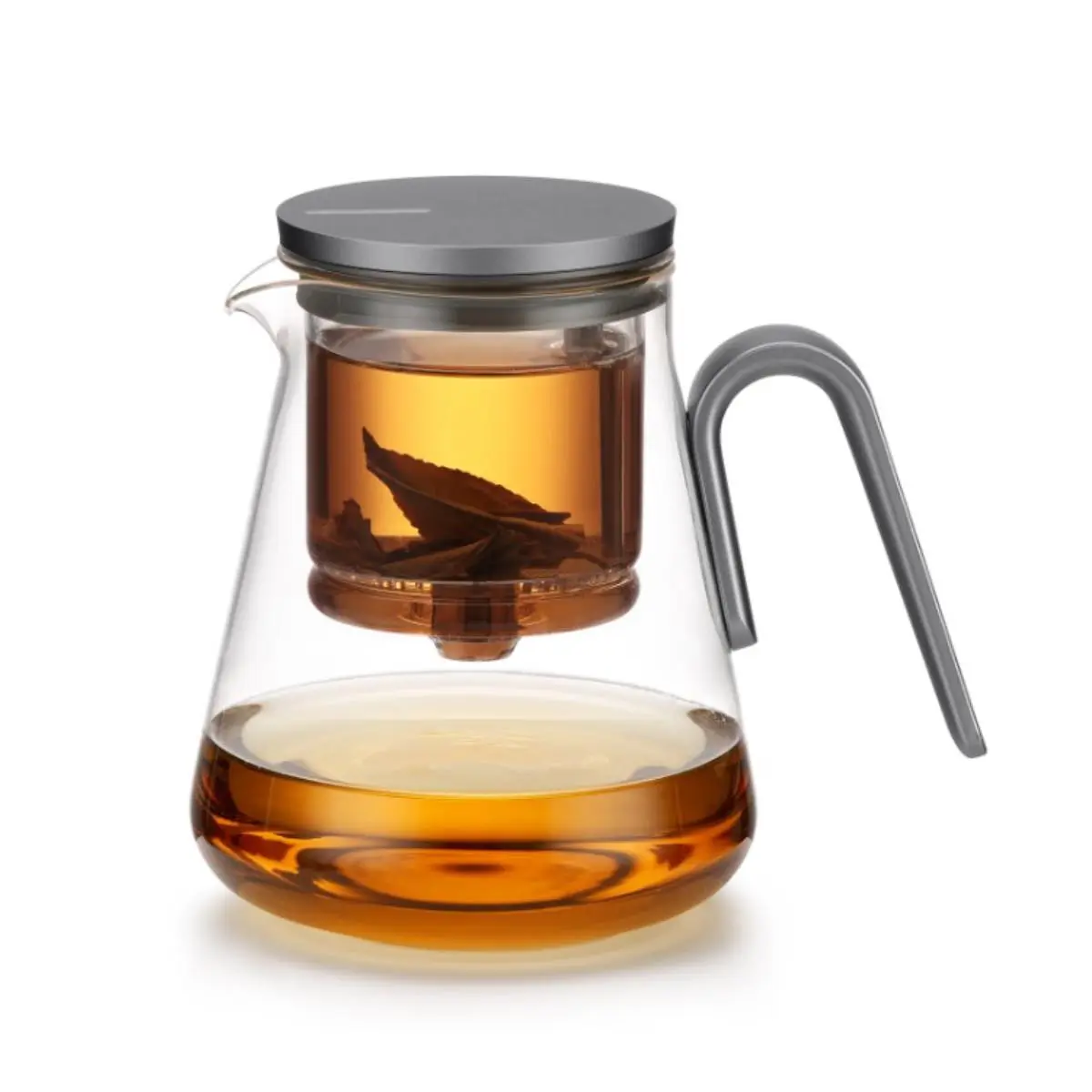 Gunmetal Black 800mL Heat Resistant Glass Teapot, Magnetic Switch Tea Infuser Pot