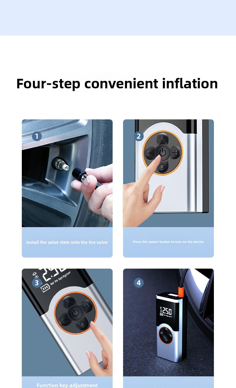 Wireless Portable Smart Electric Tire Inflator, Rechargeable Air Compressor Pump for Car, Off-Road Vehicle, Bicycle and Motorcycle