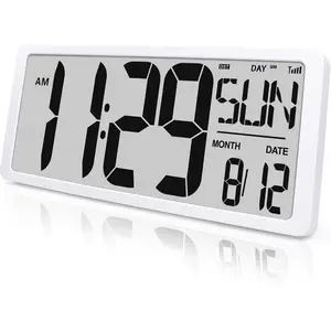 Atomic Wall Clock, Digital Display with Day, Date, Month, DST , White Frame