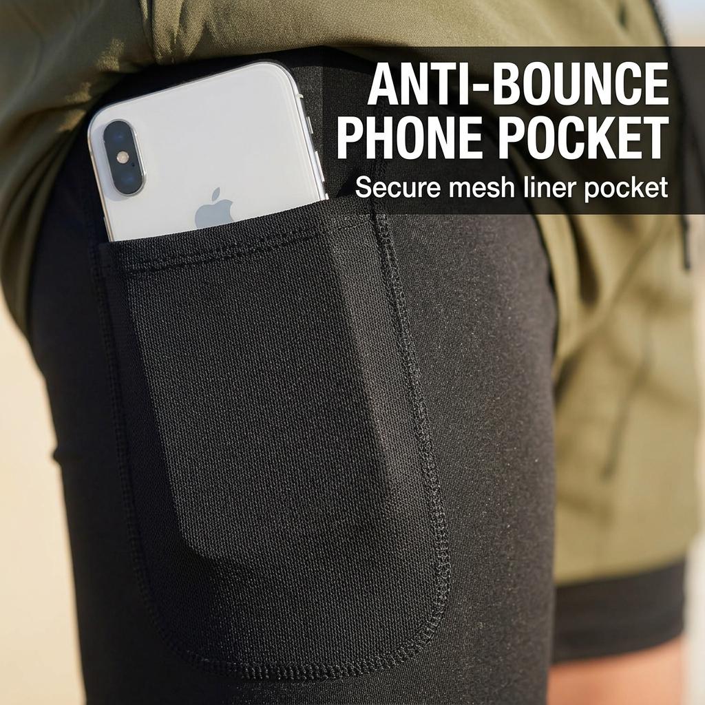 Men’s 2 in 1 Running Shorts Towel Loop  Shorts Dual Layered Sports Running Shorts with Pockets Comfortable Quick Dry Workout Shorts for Gym Outdoor Fitness Dual Layered Available