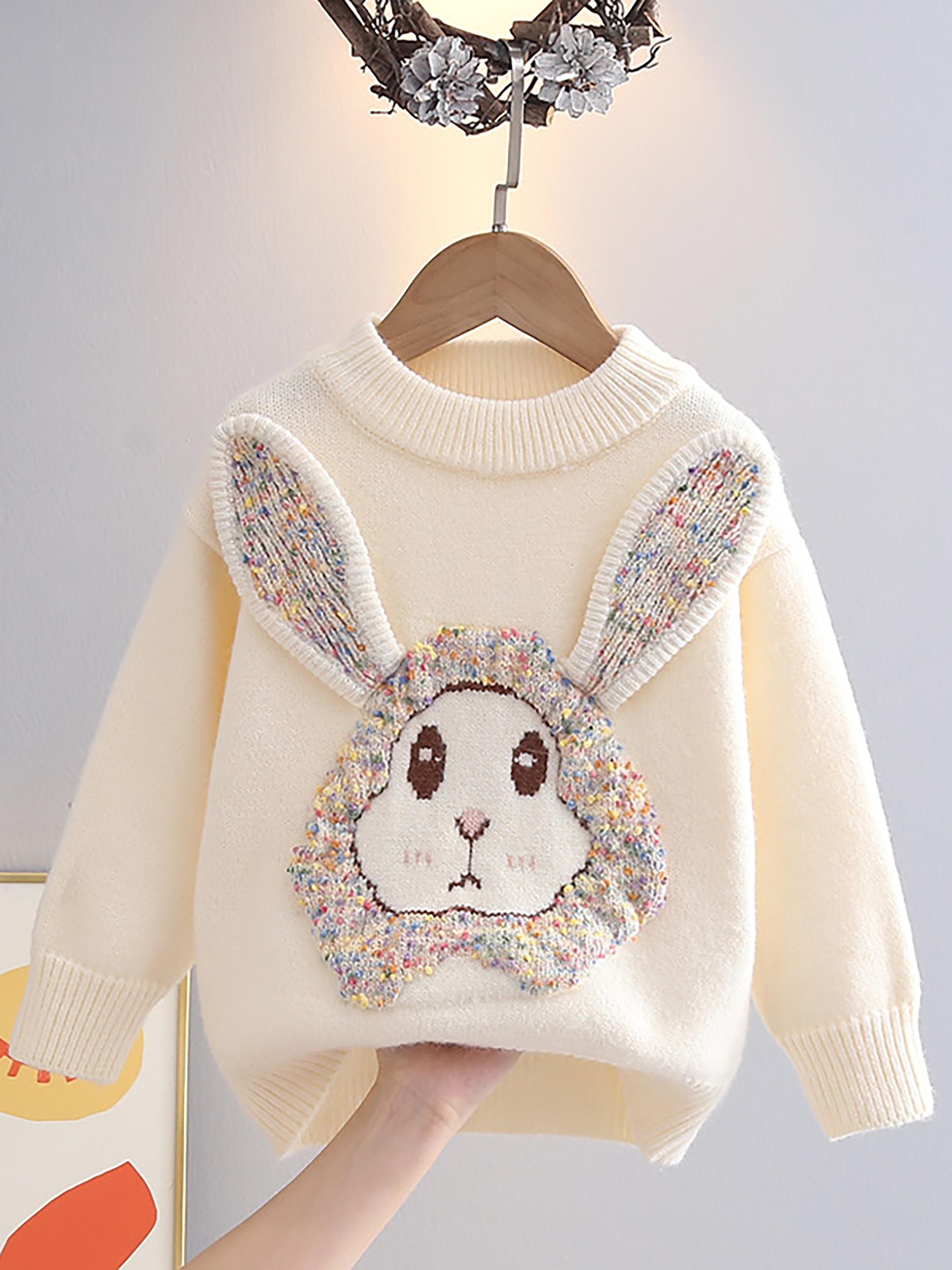 Girls' Thickened Sweater with Hand-Embroidered Design - Winter Warm Loose Fit Cute Button-Front Sweater Suitable for Autumn/Winter, Hand Washable Cozy Sweaters for Girls &