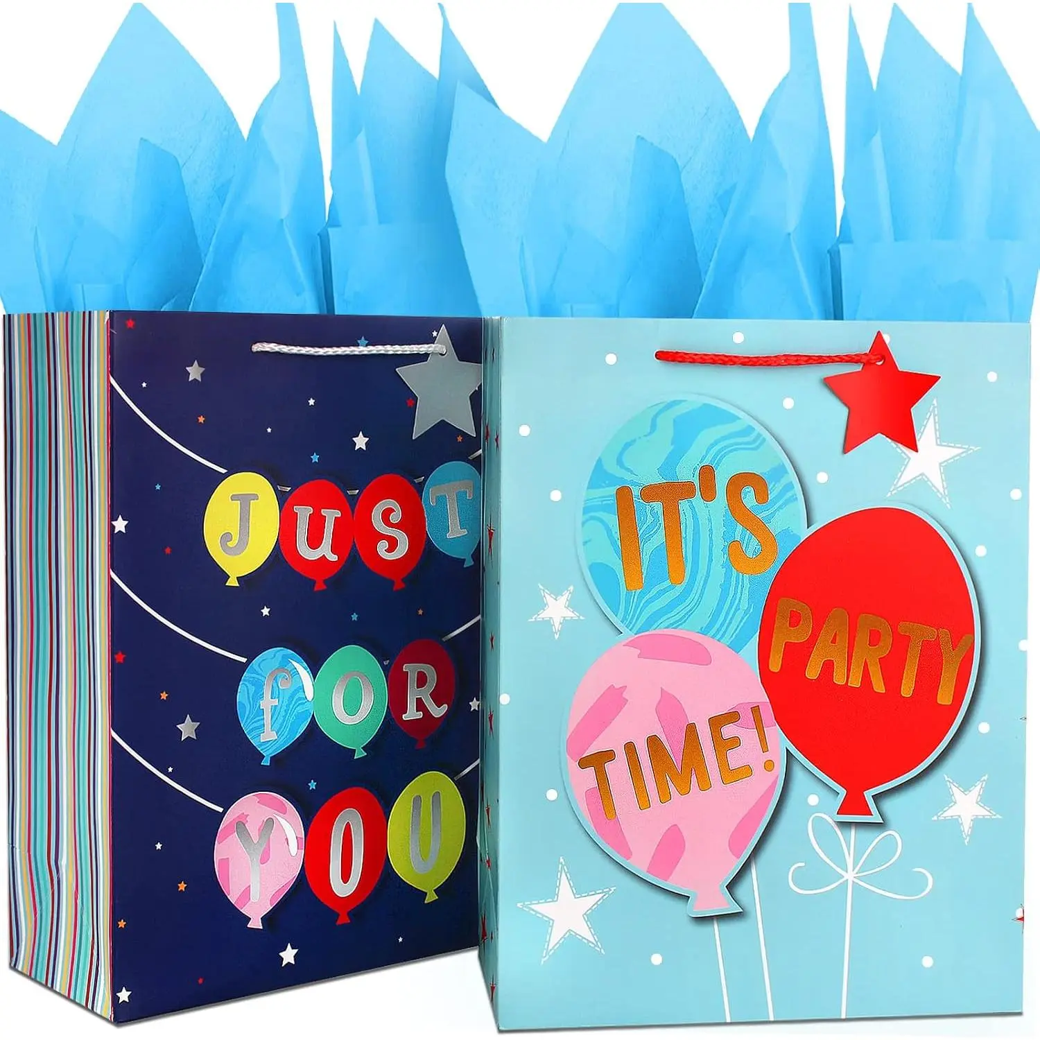 Bags Large  Bag Set-Birthday  Bag for Boy Teen  Men Him-Blue  Bags with Tissue Paper-Paper  Bags with Handles-Big  Bags Birthday  Wrap Bag,Party  Bags Present Bags(2Pack,12.5Inch)