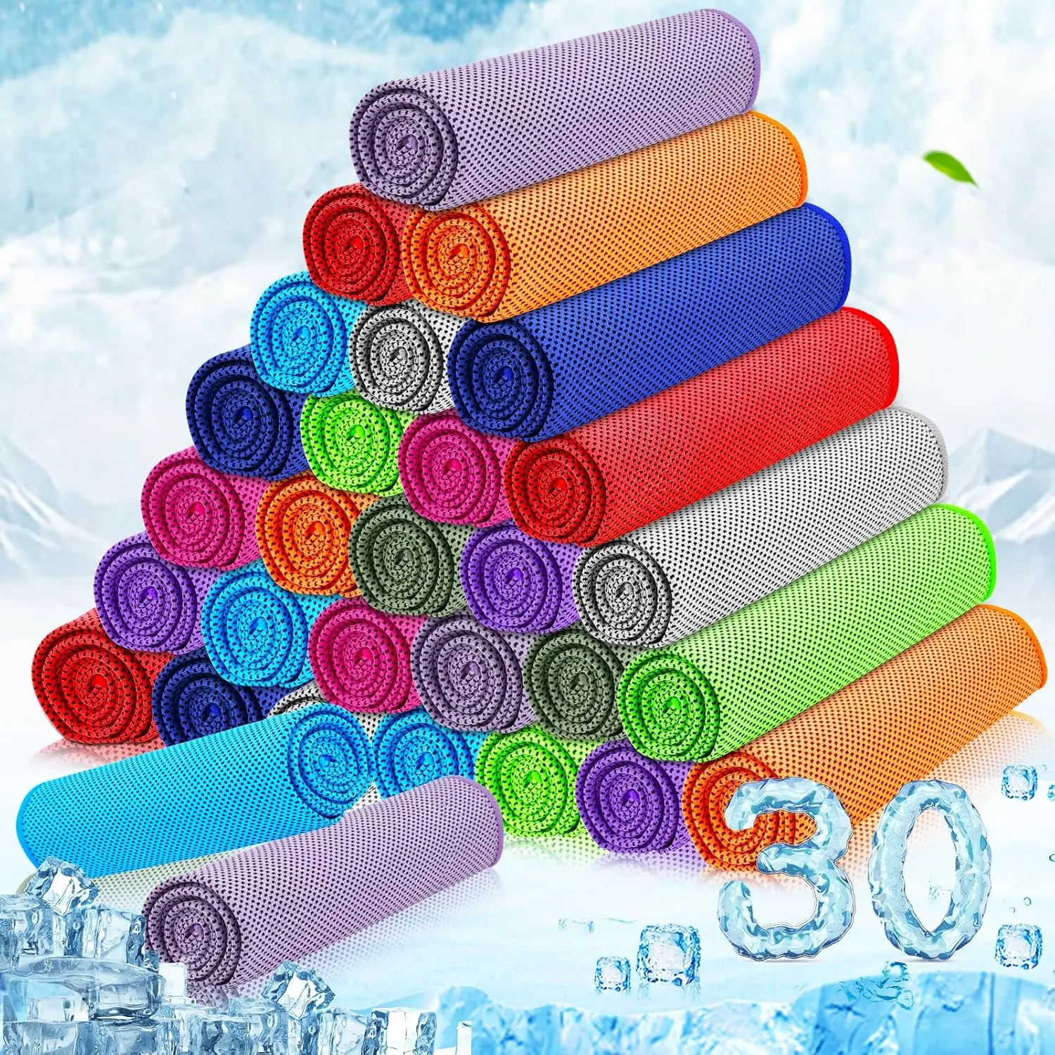 30 Packs Cooling Towels Bulk (40"x12") Gym Cooling Towels for Neck and Face Sweat Workout Cooling Neck Rags for Sports Yoga Soft Microfiber Breathable Rags for Hiking Running Fitness-Multicolor