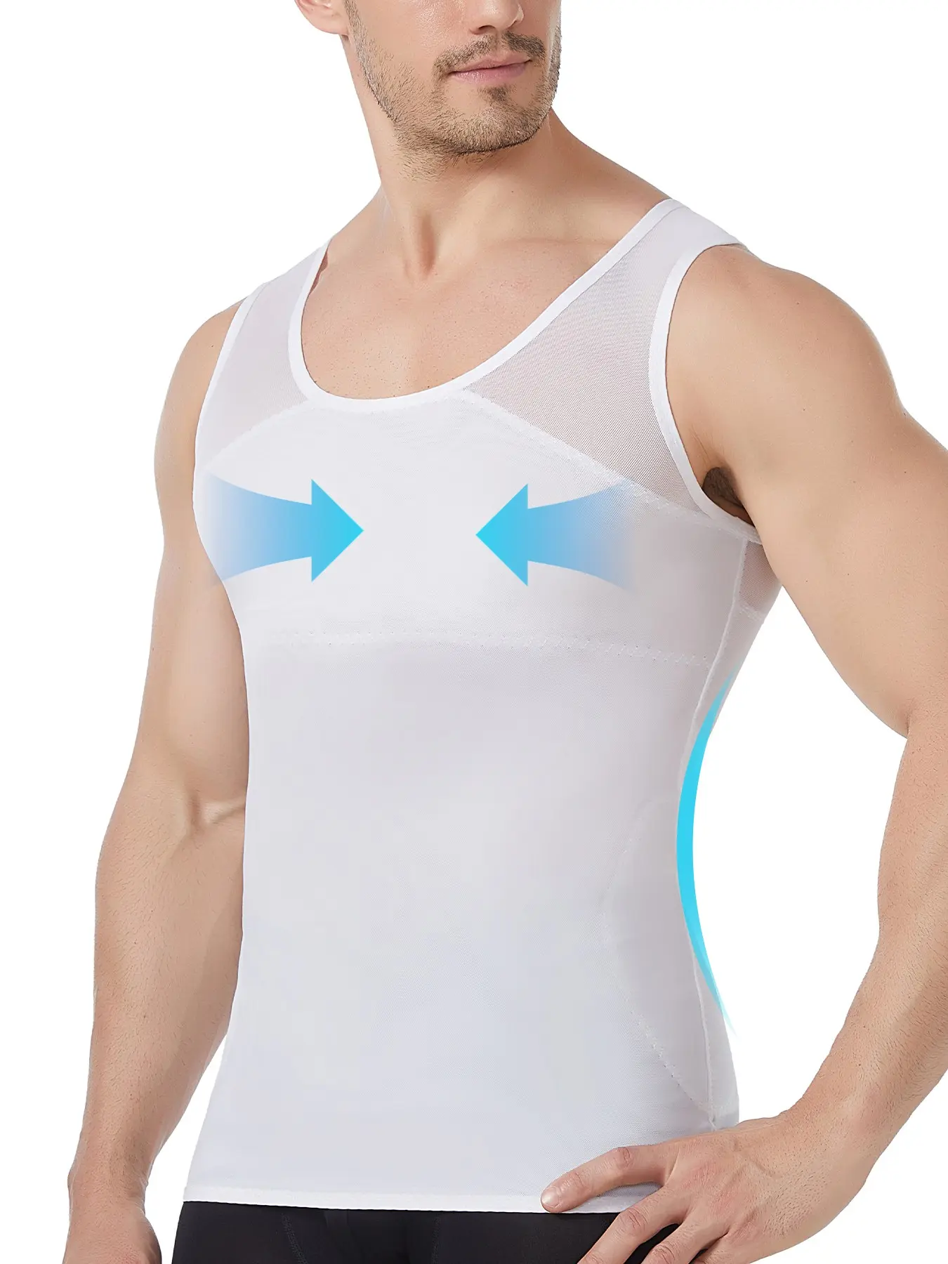 Men's Mesh Compression Tank Top, Slim Fit Sleeveless Shapewear Workout Shirt, Breathable Comfort Summer Body Shaper Undershirt, Fitness Base Layer