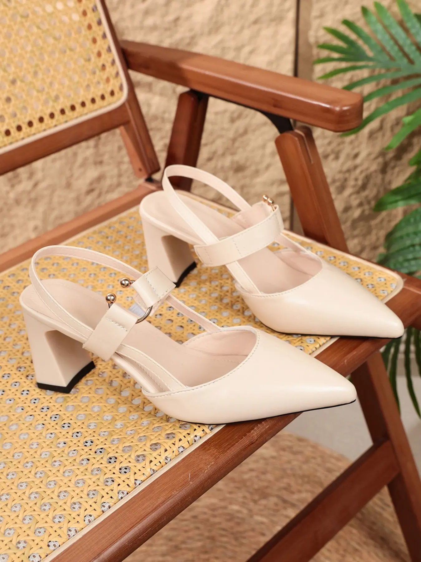 Elegant Nude Pointed Toe Slingback Wedge Sandals, Comfortable Office High Heels, Versatile for Work & Casual Events, All-Season Wear