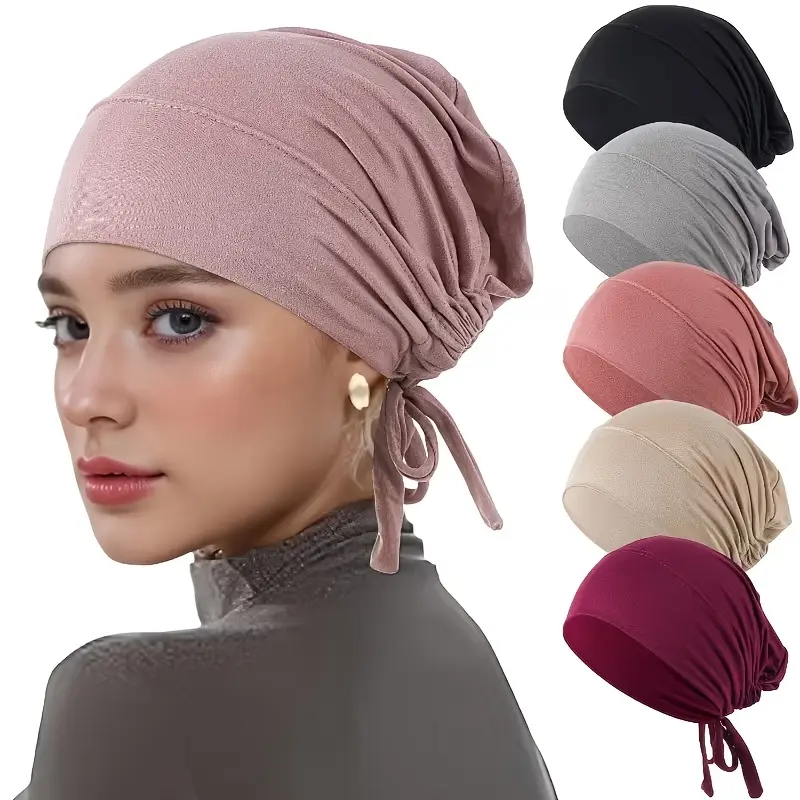 Women's Elegant Turban Head Wraps, 6-Piece Set of Solid Color Pre-Tied Elastic Fashion Headscarves for Chemo & Sleep, Elegant Turban Hijab, Fashion Headscarf