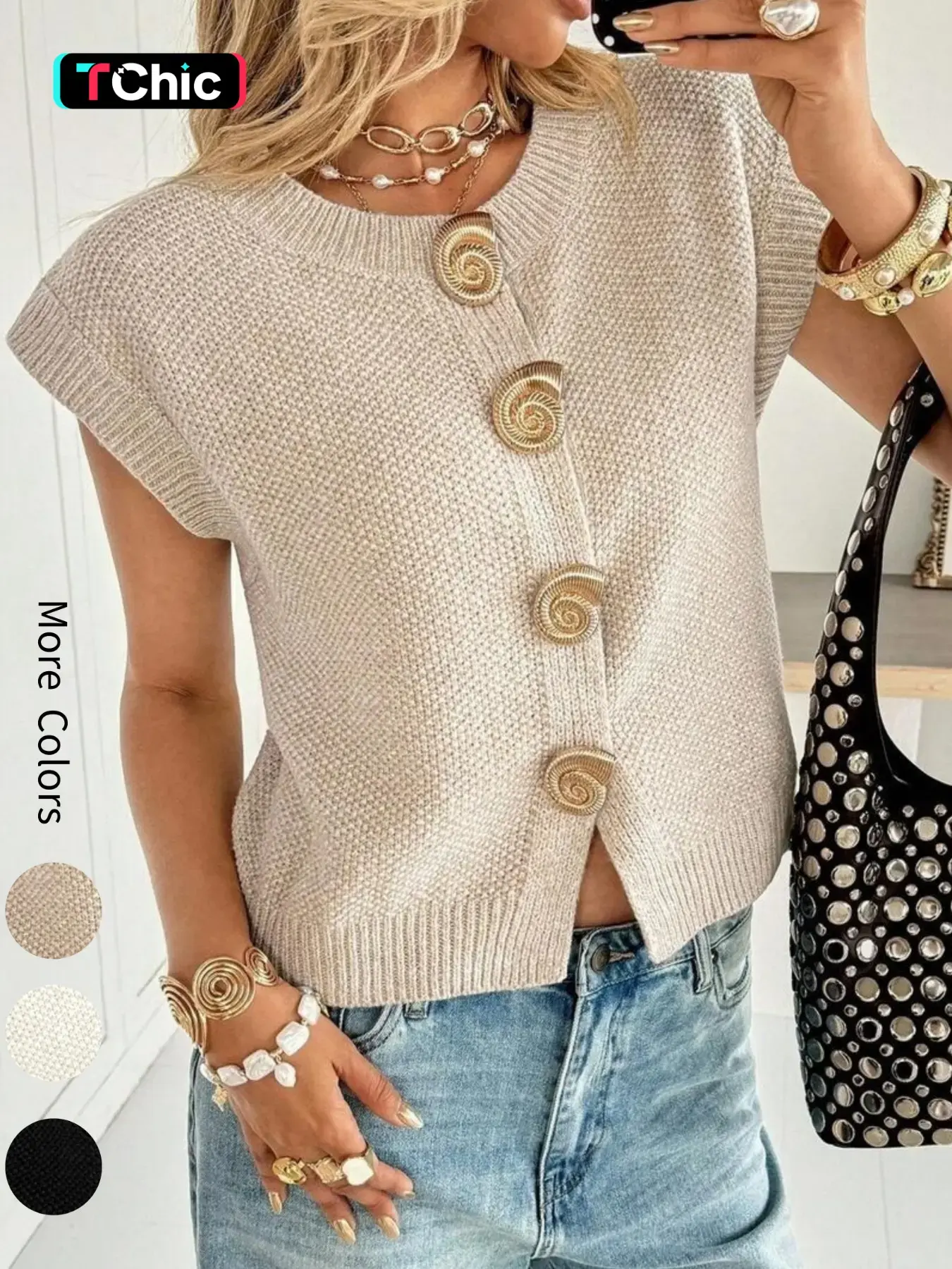 Women's Round Neck Button Front Knitted Cardigan Knit Vest Spring Summer Casual Everyday Loose Fit Solid Color Loose Fit Daily Wear Stylish Knit Top, Women Summer Tops, Summer Cardigan For Women, Knitwear