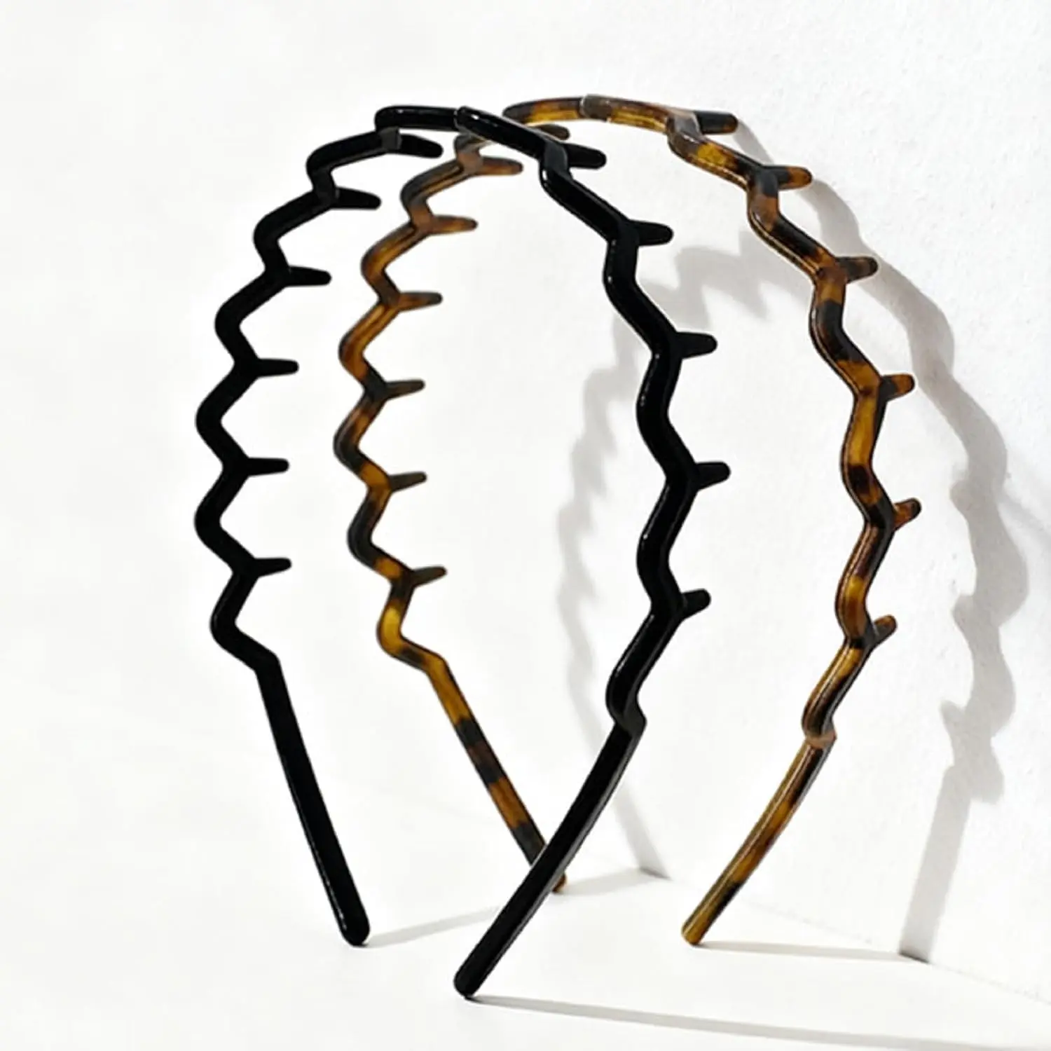 Headbands Non-Slip Slicked- Hairstyles, Chic Plastic Accessories-2Pcs (Black & , 5inch)