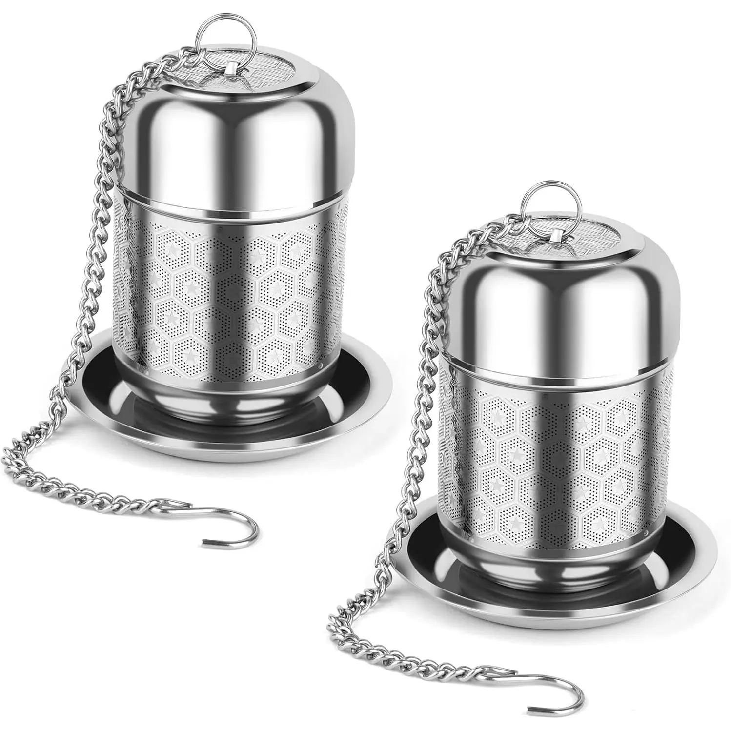 2 Pcs Extra Fine Mesh Tea Infuser, 304 Stainless Steel Tea Steeper Strainers with Updated Slim Threaded Lid, Suitable for Loose Leaf Tea, Spices & Rooibos, Silver