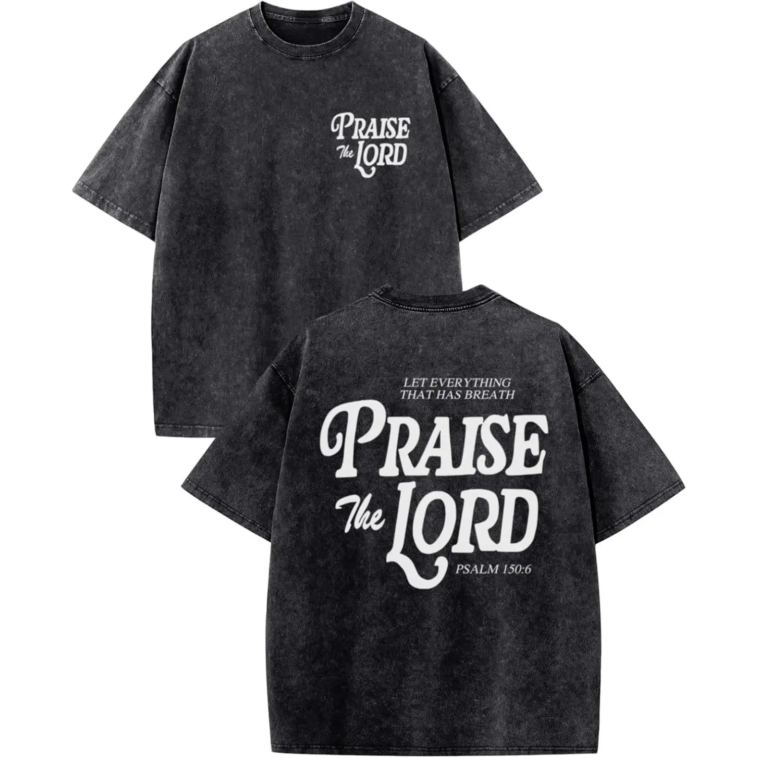 Praise The Lord Graphic Tee Vintage Washed Cotton Tshirt Psalm 150 6 Bible Verse Christian Faith Religious Inspiration Oversized T Shirt Women Short Sleeve Crewneck Top Faith Streetwear Gift Men Loose Casual Top