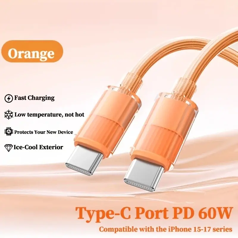 Type C to Type C Fast Charging Data Cable, Compatible with iPhone 15/16/17, Samsung, Huawei, Xiaomi, USB-C to USB-C Cable