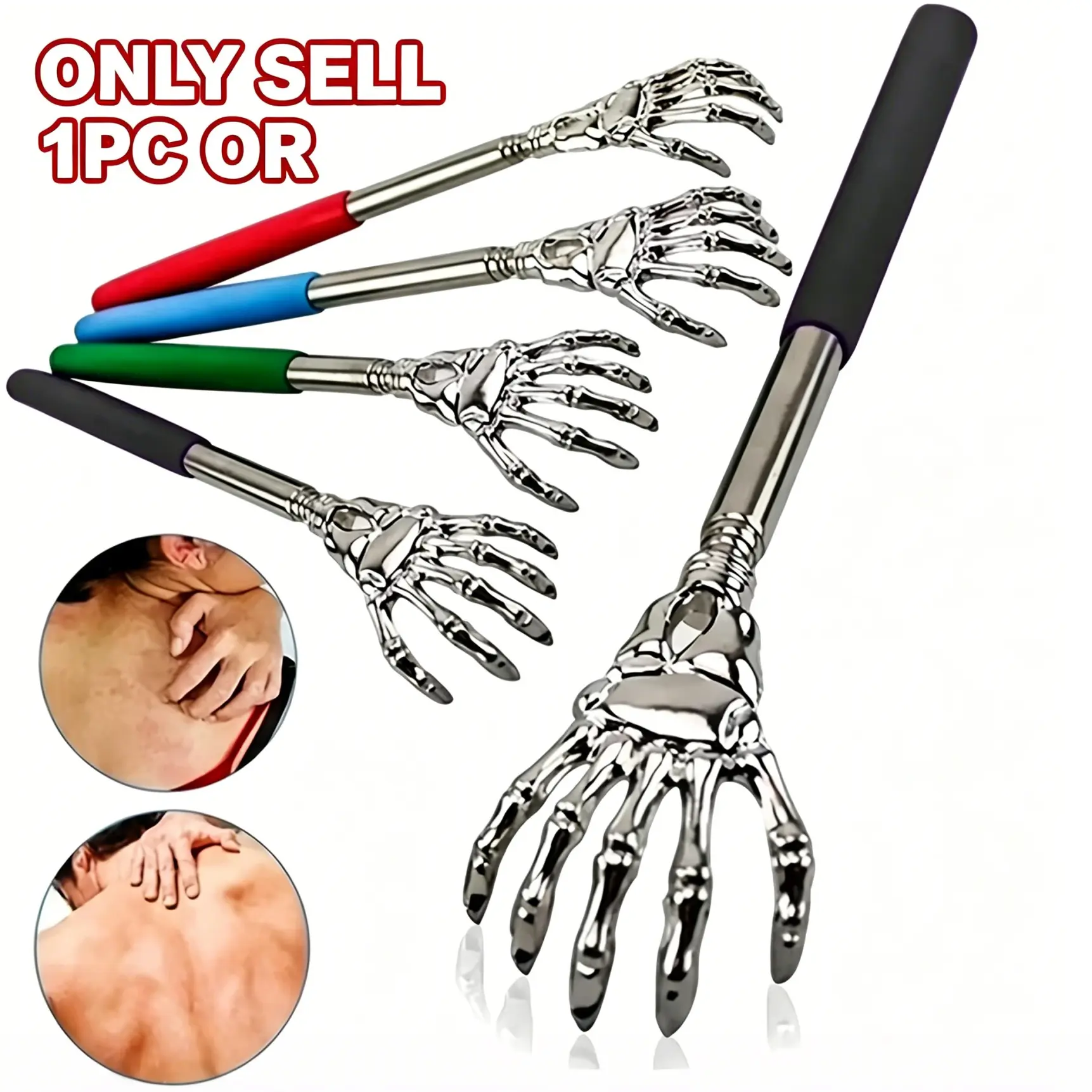 1pc Stainless Steel Retractable Ghost Hand-shaped Back Scratcher, Suitable for Family Use, Elderly, Men And Women, One-handed Operation, Adjustable Length, Portable Lightweight Back Massager, Body Care - Durable Ghost Hand Shape Design.
