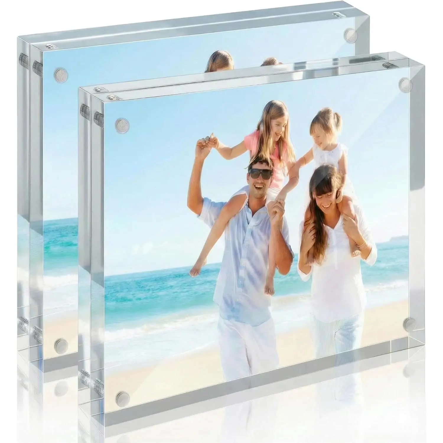 4x4   Picture Frame (2 Pack) - 20mm Thick Small Square Photo Frames, Clear Frameless Desktop Block for  Prints, Mini Art & Pressed