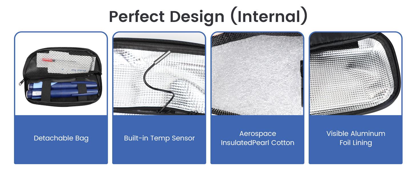 Large Insulin Cooler Travel Case - TSA Approved Medication Diabetic Cooler for Travel with Fahrenheit Temperature Display, Includes 2 Reusable Ice Packs, Essentials for Diabetics (8.1” x 5.1” x 3.34”)