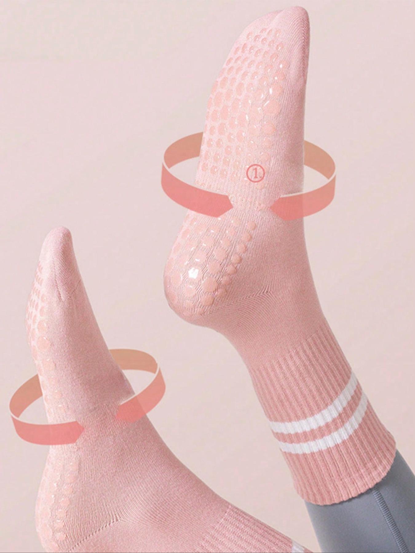 Women's Anti-Slip for Yoga Pilates Gymnastics, Breathable Sweat-Absorbing Mid-Calf Socks, Athletic Grip Sock, Sporty Plain Design, All Seasons Wear