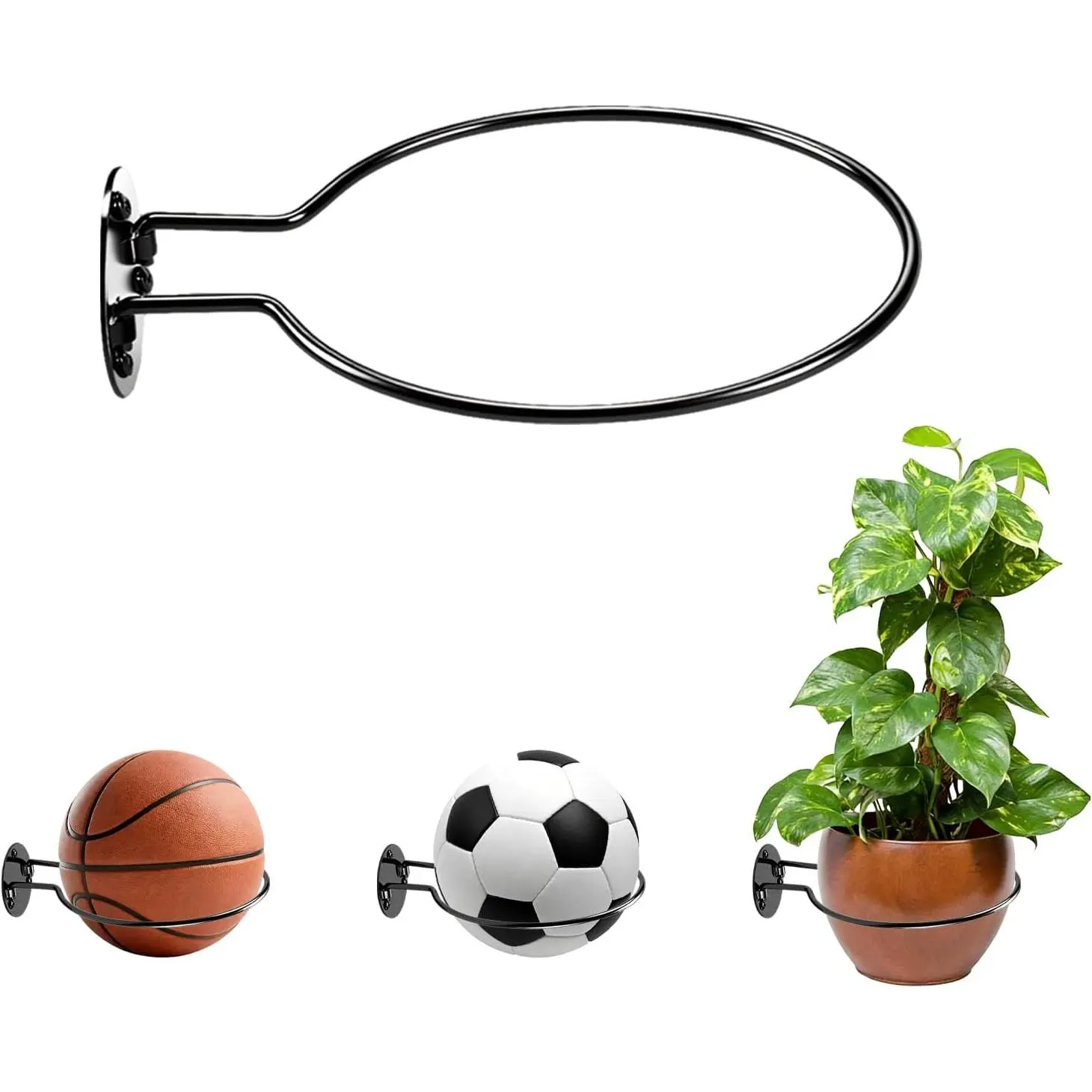 Wall Mount Basketball Holder, Metal Ball Display Rack for Basketball, Football & Soccer, Easy Install  Ball Wall Mount for Boys Room Decor,  Room &  Organization