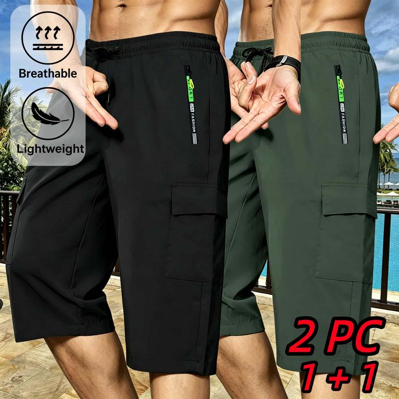 2PC Men's Workwear Shorts, Lightweight and Breathable in Summer, with Warm Stretch Pants and Adjustable Drawstring, Large Capacity Pockets, Suitable for Outdoor Sports and Daily Leisure Places