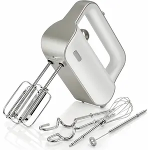Master 4-in-1 Electric Hand Mixer with Turbo Boost, Stainless Steel Whisk, Beaters, Dough Hooks & Milk Frother, Lightweight Handheld Mixer for Baking & Coffee, Light Olive Green