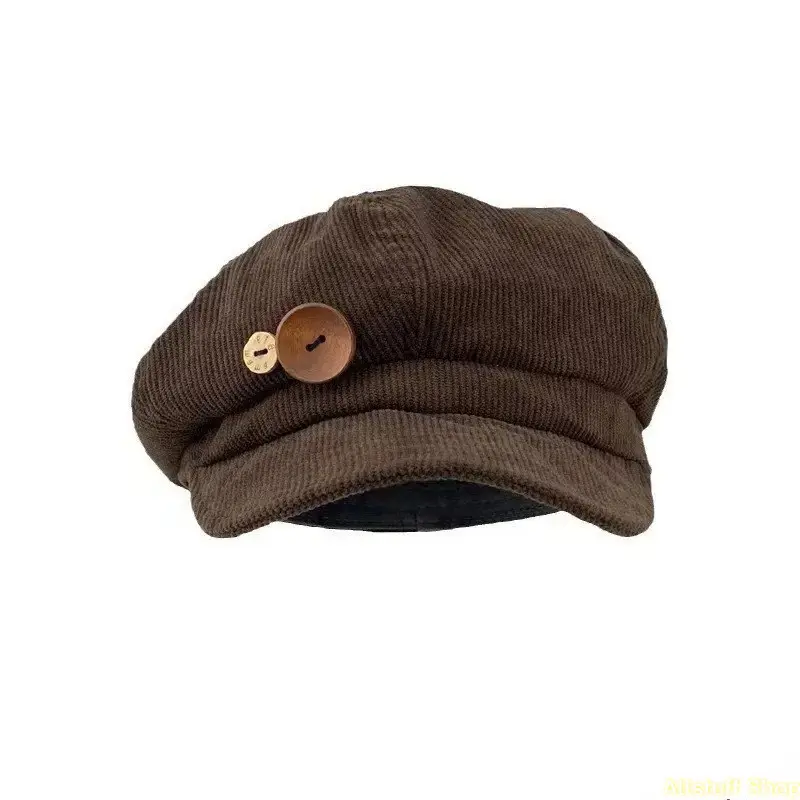 Unisex Vintage Octagonal Beret - Japanese Style Button-Top Baker Boy Newsboy Cap, Soft Flannel Artist Hat, Lightweight Comfortable Fall Streetwear Hat for Women, Travel & Photoshoot Outfits, Hats For WomenCasual & Vintage Outfits
