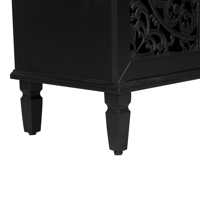 60" Antique Buffet Cabinet with Floral Carvings with Solid Wood Legs&Antique Brass Handles&Adjustable Shelves, TV Stand for 65''+ TV, Sideboard for Living Room,Dining Room (Black)
