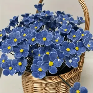 3 handcrafted ceramic flowers, Forget-Me-Not ceramic flowers, "Blue Love" handmade ceramic production, indoor and outdoor home decoration, holiday gift, Chinese ceramic flowers, suitable for Valentine's Day, Christmas