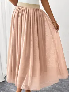 High-Waisted A-Line Midi Skirt, Soft Netting Material, Flattering Fit for All Body Types, Perfect for Summer Fashion & Romantic Ootds