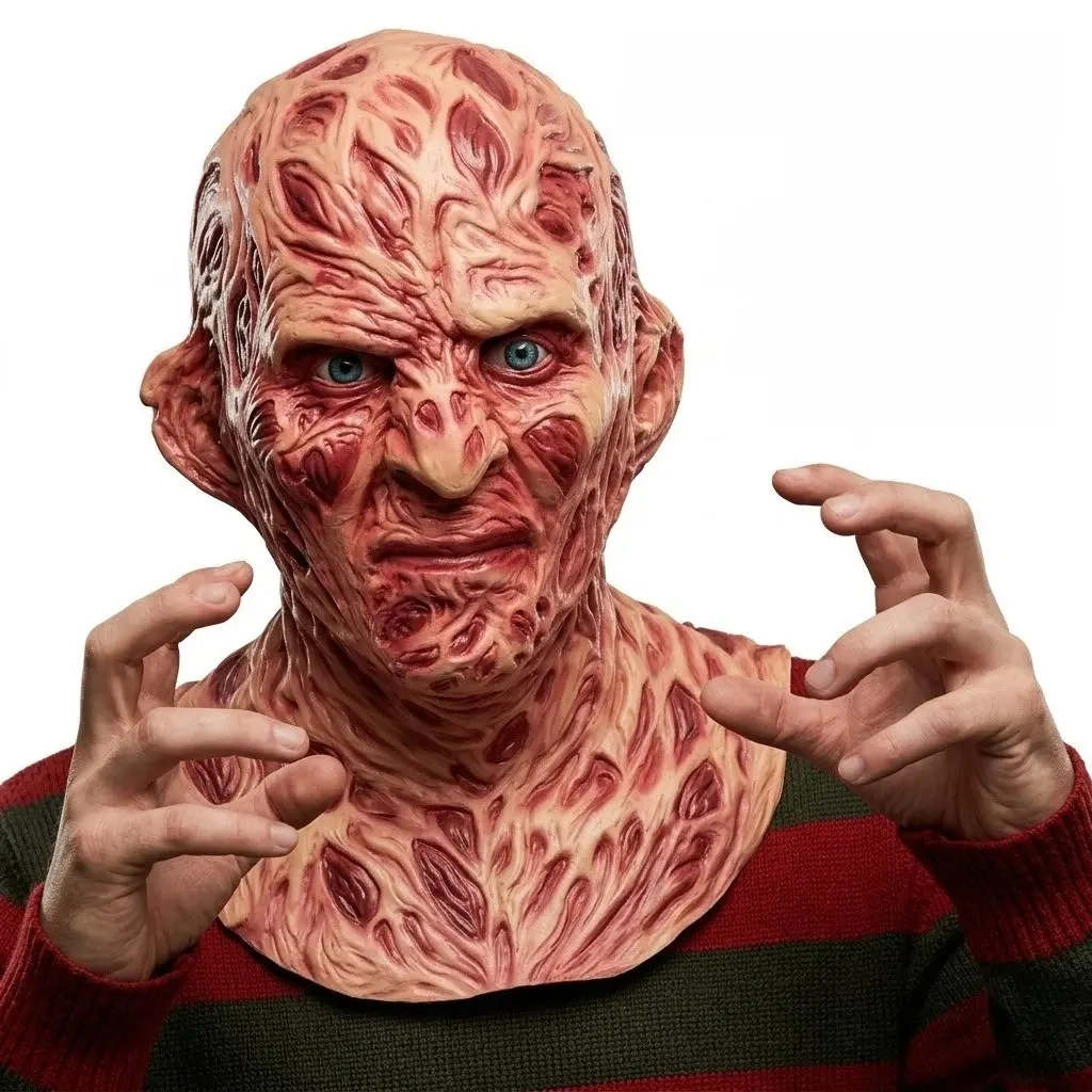 Realistic Freddy Latex Mask, Burned Face Horror Full Head Scary Creepy Cosplay Mask, Halloween Costume Prop for Adults, Party, Themed Events