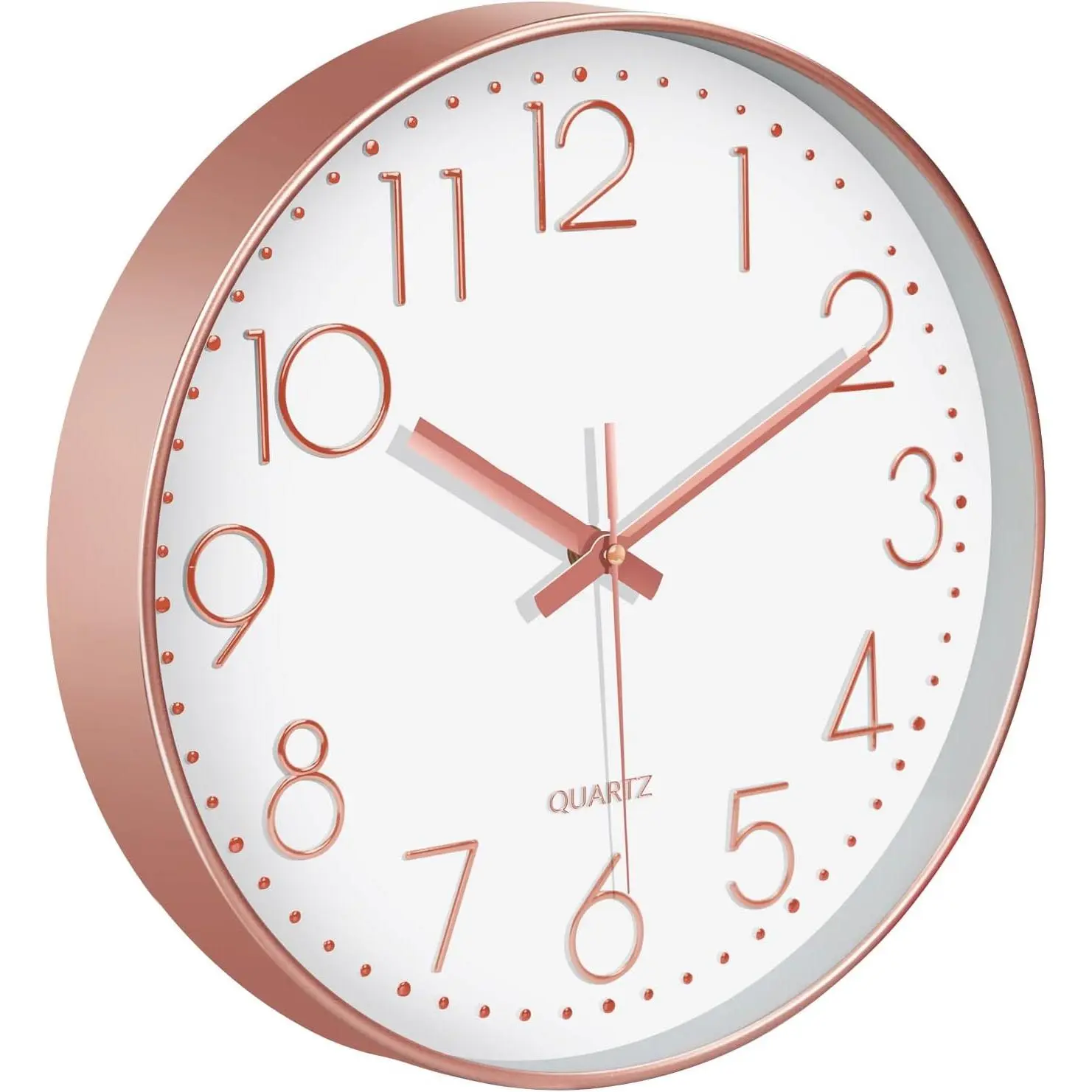 8-Inch Plastic Decorative Minimalist Rose Quartz Analog Wall Clock - Large Dial, Large Numbers, Mountable, Non-Ticking Silent, Tempered Glass, Easy Installation, Home Decor for Living Room, Quiet Spaces