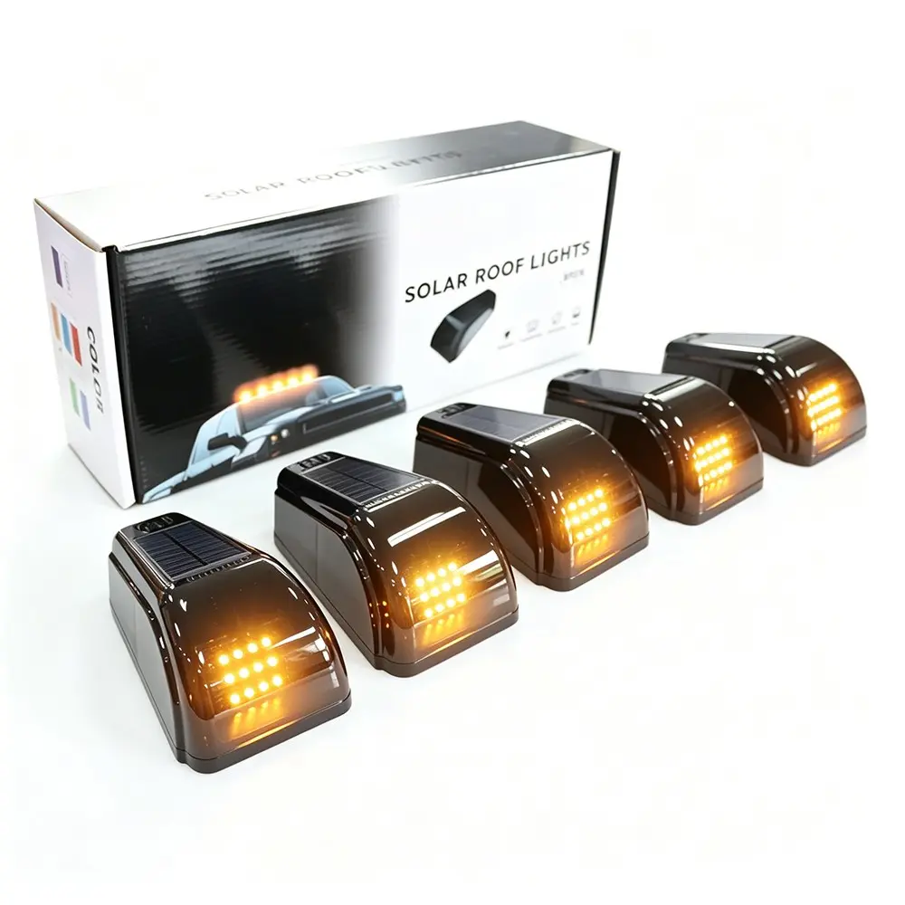 5pcs Upgrade Solar Cab Lights for Trucks - No Drill Roof LED Marker Lights with Vibration Sensor | Solar Powered Waterproof Clearance Lights for Semi Truck, Pickup, Roof Running Lights Vehicle Roof Light