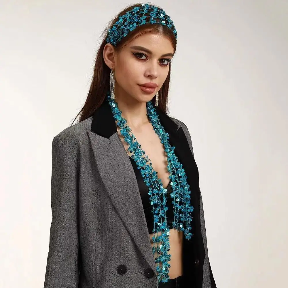 Neck Wrap Shiny Sequin Scarf Flower Shape Hollow Waist Chain Dance Accessories Glitter Embellished Sparkling Hair Accessory Girl