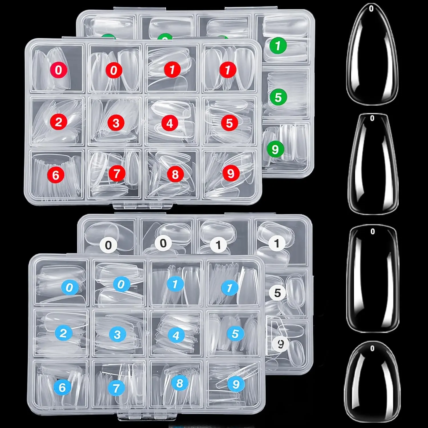 1000PCS Clear Full Cover False Nail Tips, 10 Sizes 4 Shapes Pre-shaped Long Almond Square Coffin Oval Nails for Acrylic Nails Kit, DIY Nail Art for Salon Home Use Perfect Gift