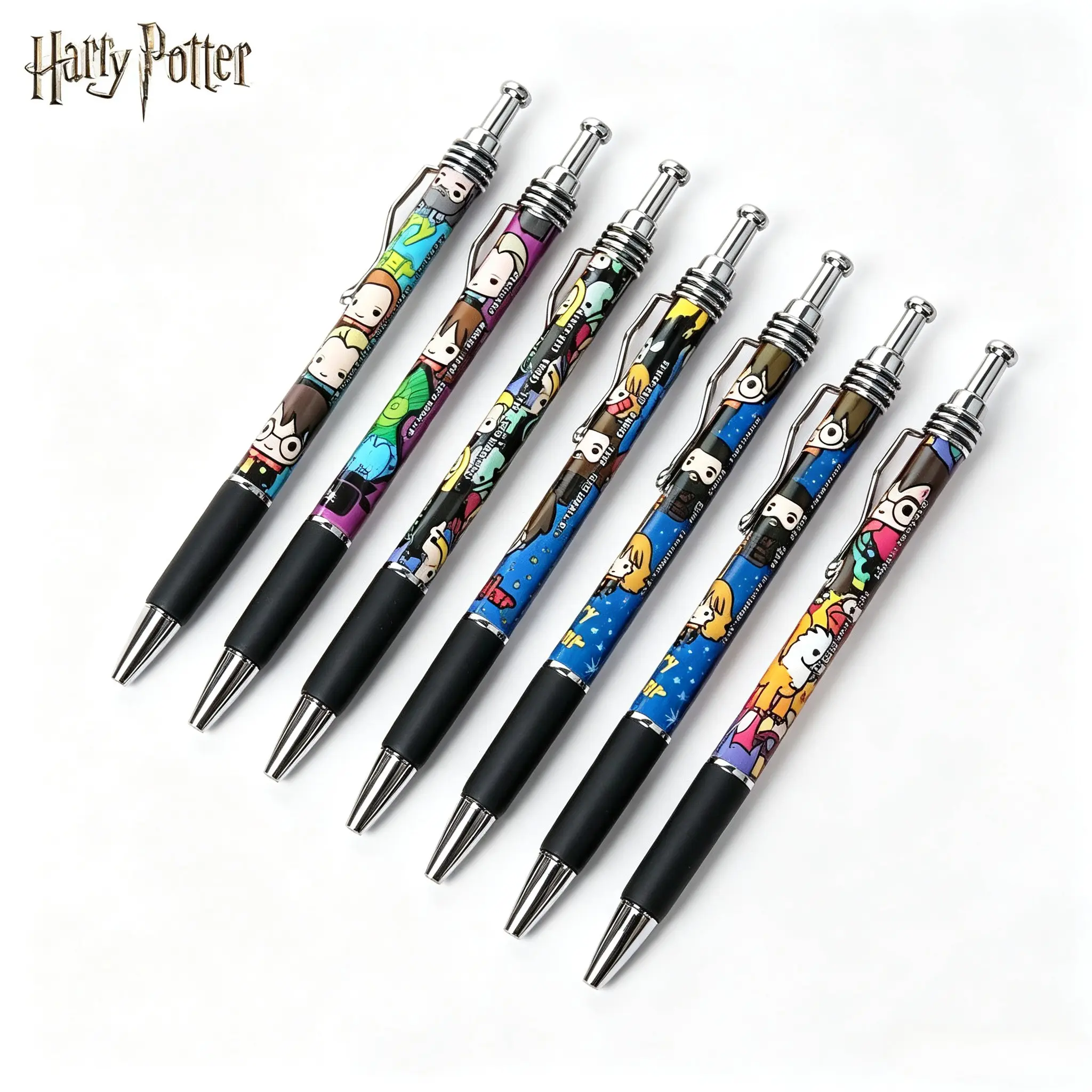 Harry Potter 6-Pack Pen Set, Chibi Hogwarts Design, Blue & Ballpoint Pens, Cute School Supplies, Perfect for Kids, Gifts for Holidays