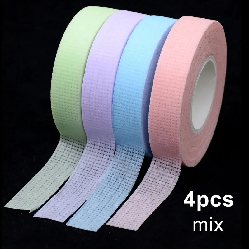 4 rolls of multi-color eyelash extension tape, breathable medical non-woven fabric tape, eyelash patch tape, cutting tool, Cosmetics Accessories