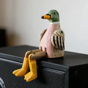 Hand Carved Mallard Duck Wooden Figurine with Movable Joint Legs Duck Statue Articulated Leg Design Tabletop Ornament Unique Decor Gift for Birthday Christmas Valentine Holiday Present Holiday Gift Housewarming Gift Birthday Gift