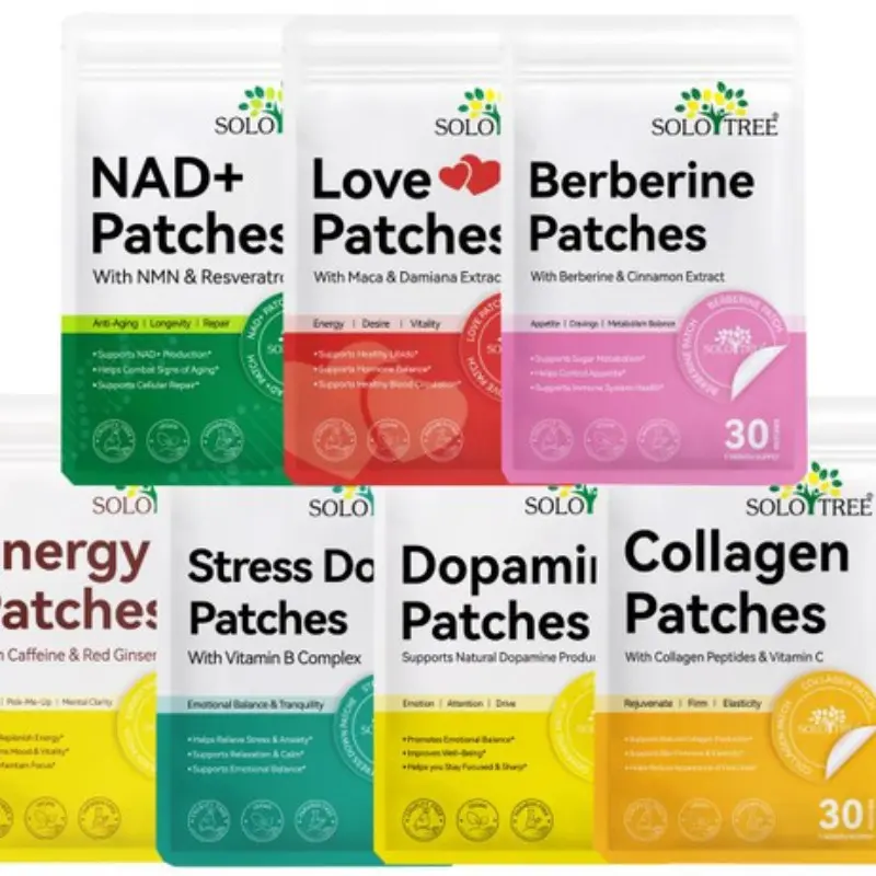Skin Care Patch Set Series, Solotree Nad+ Patch, Stress Relief Patch, Collagen Patch, Energy Patch, Love Patch, Berberine Patch, Dopamine Patch, 30pcs/bag