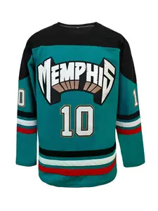 Memphis #10 Green Hockey Jersey - Polyester Embroidered Ice Hockey Jersey Long-Sleeved Practice Hockey Jersey Casual Sportswear, Athletic Apparel,S-3XL