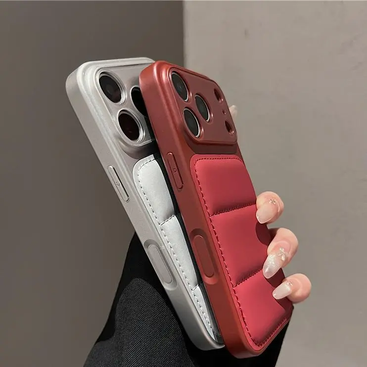 Luxury Polycarbonate Down Jacket Phone Case for iPhone Series, Multi-Model Fit for iPhone 17, 16, 15, 14, 13 Pro Max, 16Pro, 17Pro, 2-IN-1 Shockproof Armor Bumper with Large Window Cover