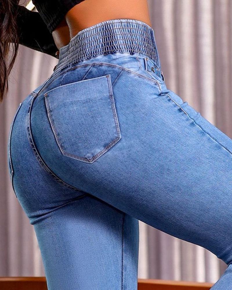 2025 European and American Cross-border Elastic Waist High Waist Stretch Tight Flared Butt-lifting Denim Pants Jeans Girl Womenswear Basic Black 2025 European and American Cross-border Elastic Waist High Waist Stretch Tight Flared Butt-lifting Denim Pants Jeans Girl Womenswear Basic Black