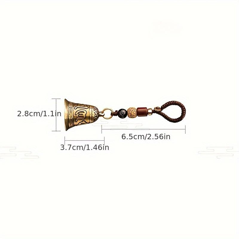 Vintage Brass Bell Pendant Keychain With Handmade Rope Lanyard, Six-Mantra Inspired Decorative Charm, Portable Hanging Ornament for Car Keys and Daily Bag Decoration