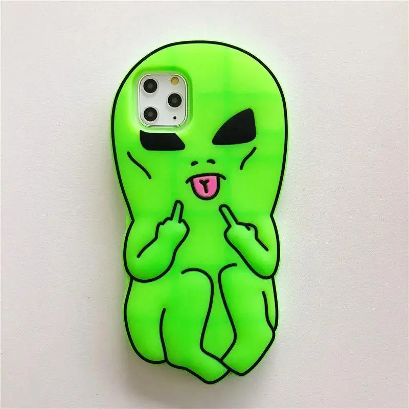 Funny Cartoon Swag Alien Soft Shell Phone Case for iPhone 17 Pro Max-17 Pro-16 Pro Max-16-15 Pro-13, Polycarbonate Back, TPU Protection, Crossbody Strap, Lightweight Designer Premium Texture Winter Galaxy Cute Cover