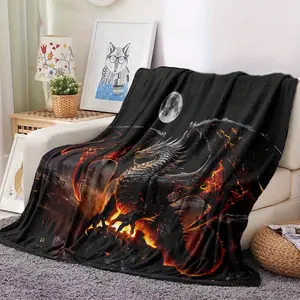 A Fluffy Blanket Featuring a Flame Dragon Print, a White Throw Blanket Perfect for Barefoot Dreams, Suitable for The Sofa, a Winter Warm Blanket, Decor for The Living Room And Bedroom, a Multifunctional Blanket for Napping And Camping