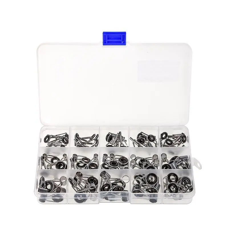 75-Piece Fishing Rod Guide Set, Stainless Steel Ceramic Rings, Replacement Tips, Repair Kit, 15 Models X 5 Pieces Each