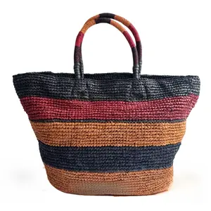 Rainbow Grass Woven Tote Bag - New Lafite Grass Handmade Color blocked Vacation Commuter Large Capacity High Quality