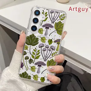 Magnetic Soft Case for  Samsung Galaxy S26 Edge S23 Ultra S24 Plus FE S25 S22+ Non-Yellowing Drop Protection Transparent Acrylic Large Hole Mushroom Leaf Symphony Pattern Shockproof Silicone Cover Supports Wireless Charging